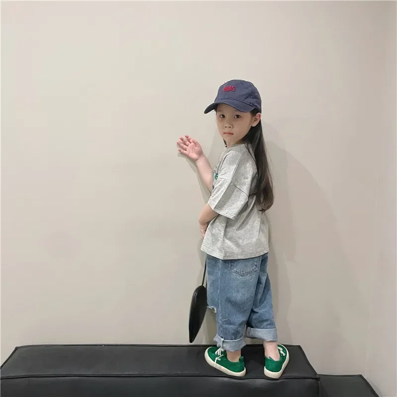 Spring And Autumn New Children's Loose Jeans Fashion Hole Punch Style for Boys And Girls Casual Comfortable Kids' Clothing