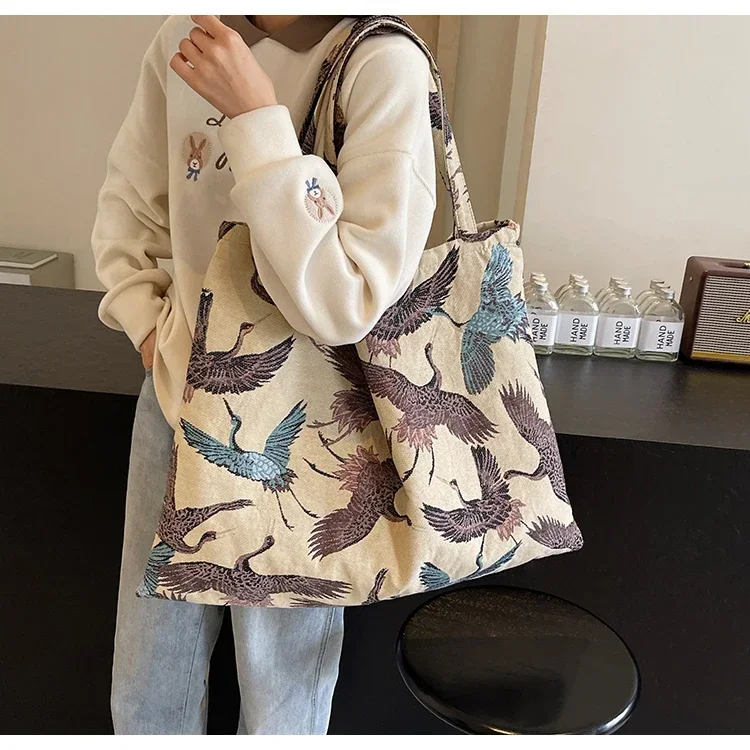 

Холщовая Двусторонняя женская сумка в китайском стиле в стиле знаменитостей, которую можно носить на одно плечо или носить сзади