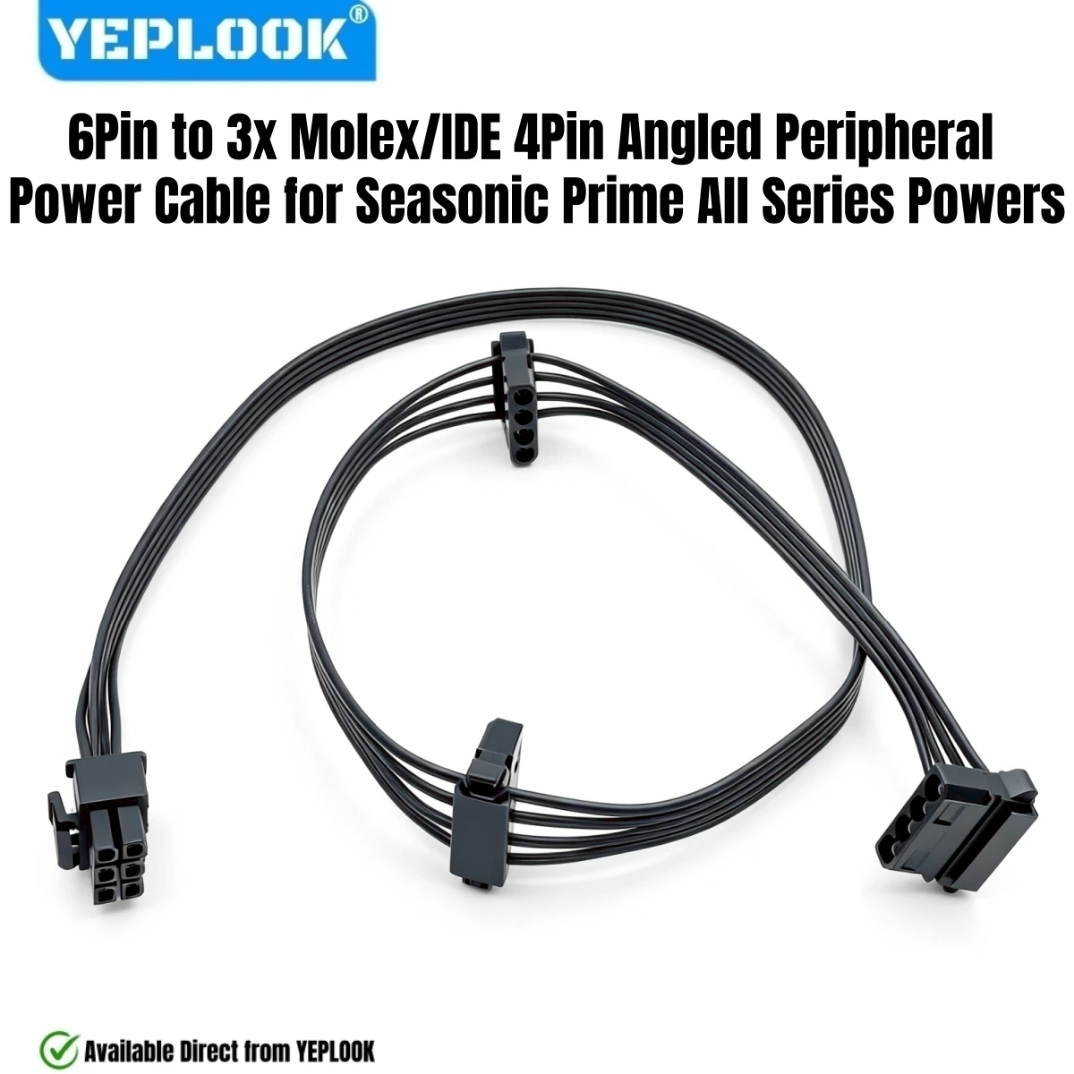 3x Molex 4Pin Angled IDE PERIPHERAL Power Cable for Seasonic PRIME 1300W 1000W 850W 750W 650W 550W Titanium/Platinum/Gold Series