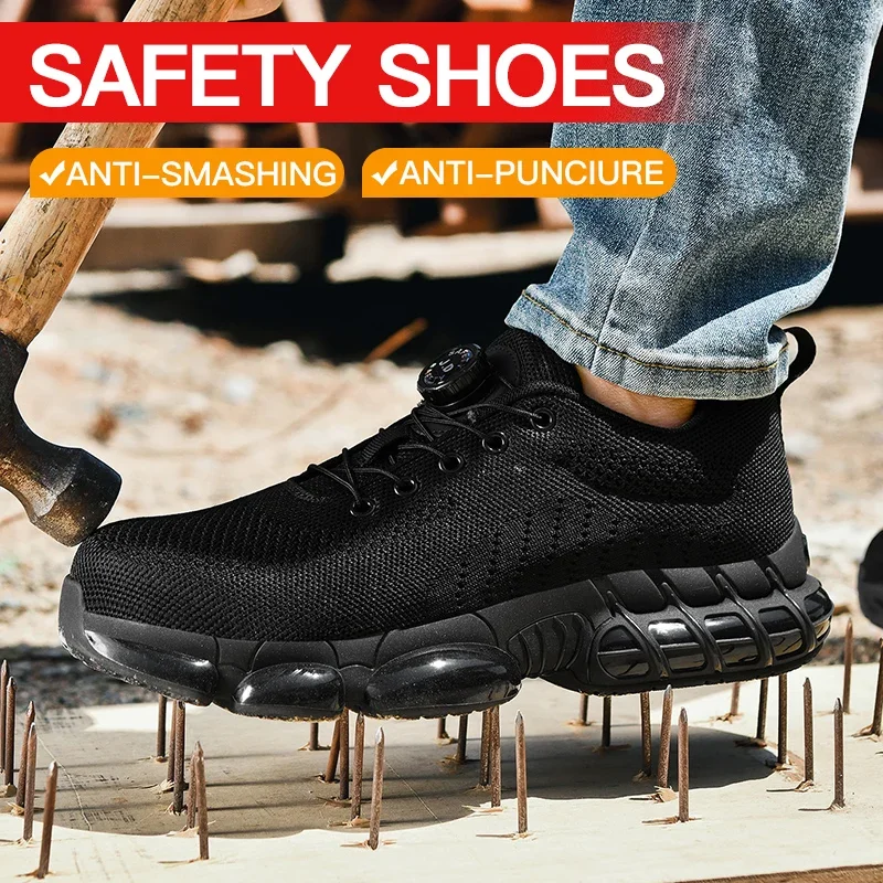 

Men's Work Shoes with Rotating Buckle Anti-Smash Anti-Puncture Women's Breathable Comfort Safety Shoes Security Protective Boots