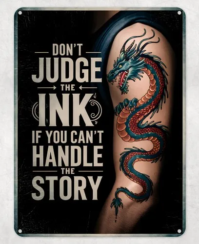 Don't Judge the Ink Tattoo Metal Poster Wall Tin Sign Man Cave Shed Home Plaque --Tin Sign