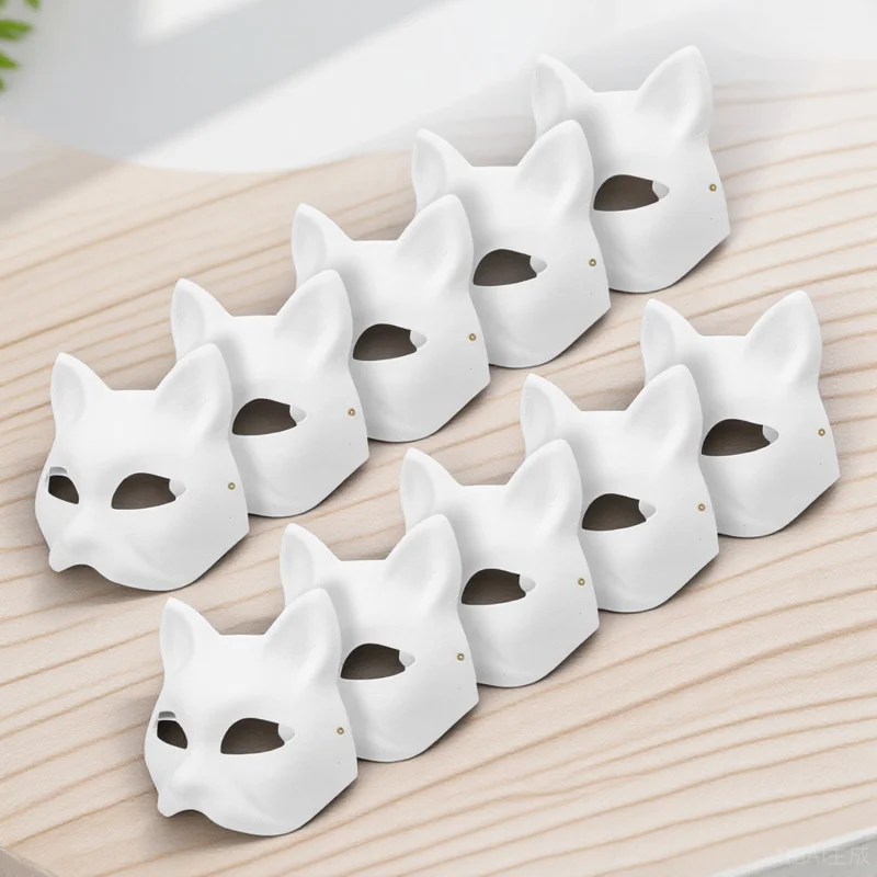 

10 pcs Cat Masks Diy Mask White Paper Diy Animal Mask For Halloween Party Cosplay Masquerade Costume Accessories