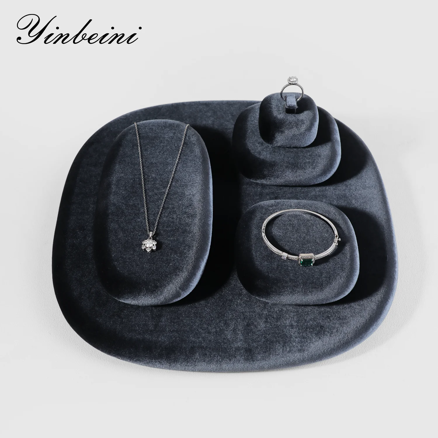 

Yinbeini Jewelry Display Stand Velvet Ring Earring Necklace Holder and Organizer Jewelry Showcase Tray TB026