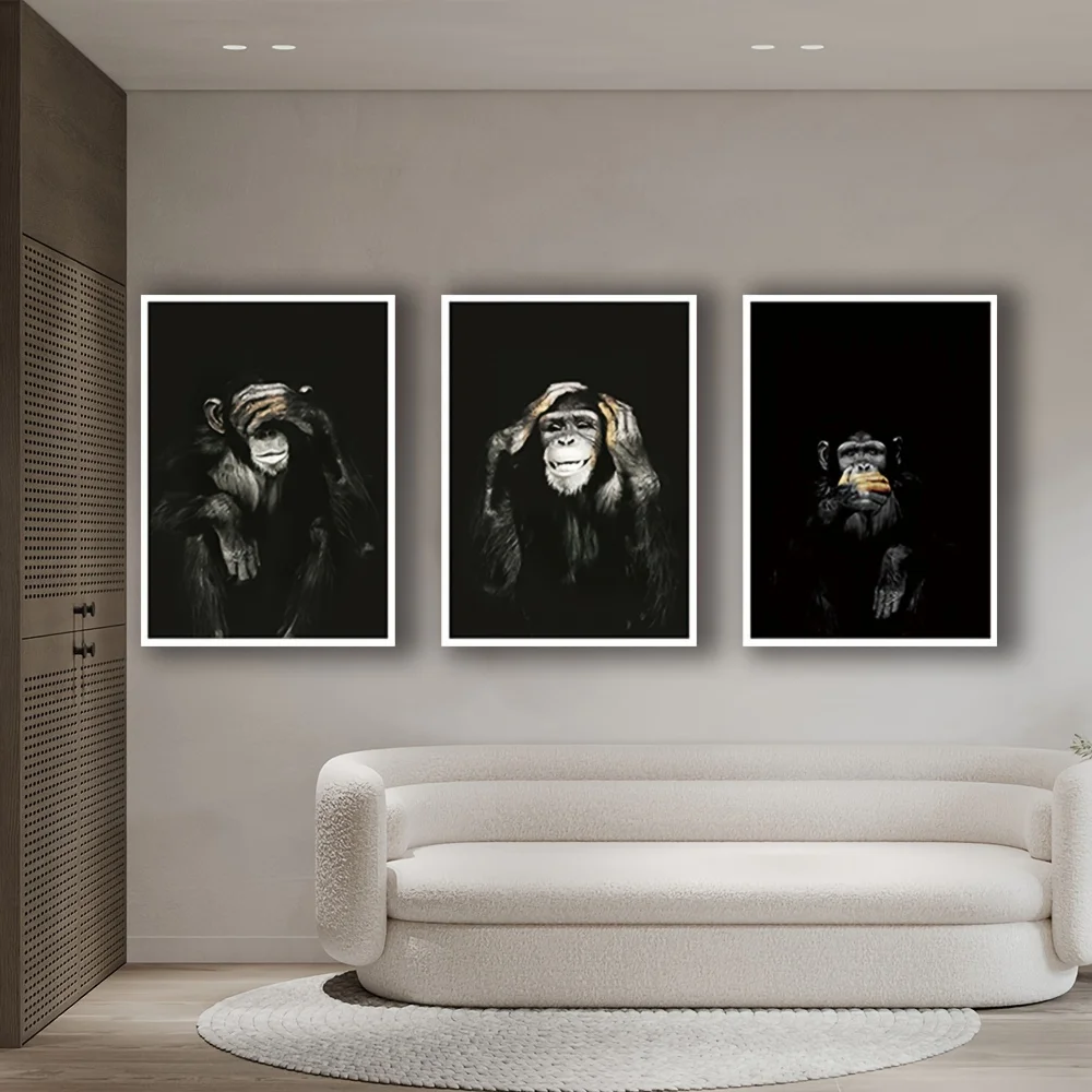 3 Pieces Frameless Canvas Poster, Abstract Chimpanzee Painting, Canvas Wall Art, Artwork Wall Painting,Bedroom, Wall Decoration