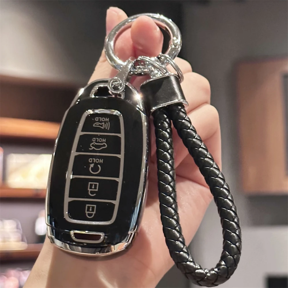 TPU Key Fob Cover with Keychain Lanyard for Hyundai Elantra GT Sport Santa Fe Palisade Kona