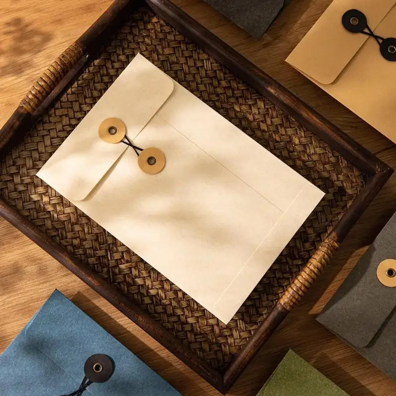 [Vintage] A5 Kraft Paper Envelopes With String Tie Closure Clasp Invitation Card Bag High Grade Archive Bag Invoice Storage Bag