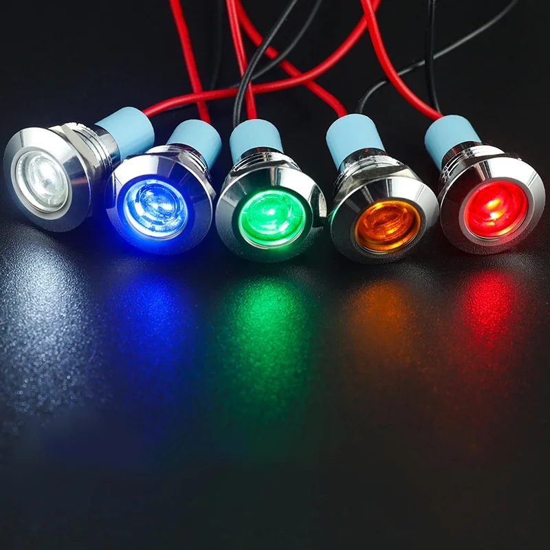1pc 8mm 3V-220V LED Metal Indicator Light Waterproof Signal Lamp Dot Light With Wire Red Yellow Blue Green White