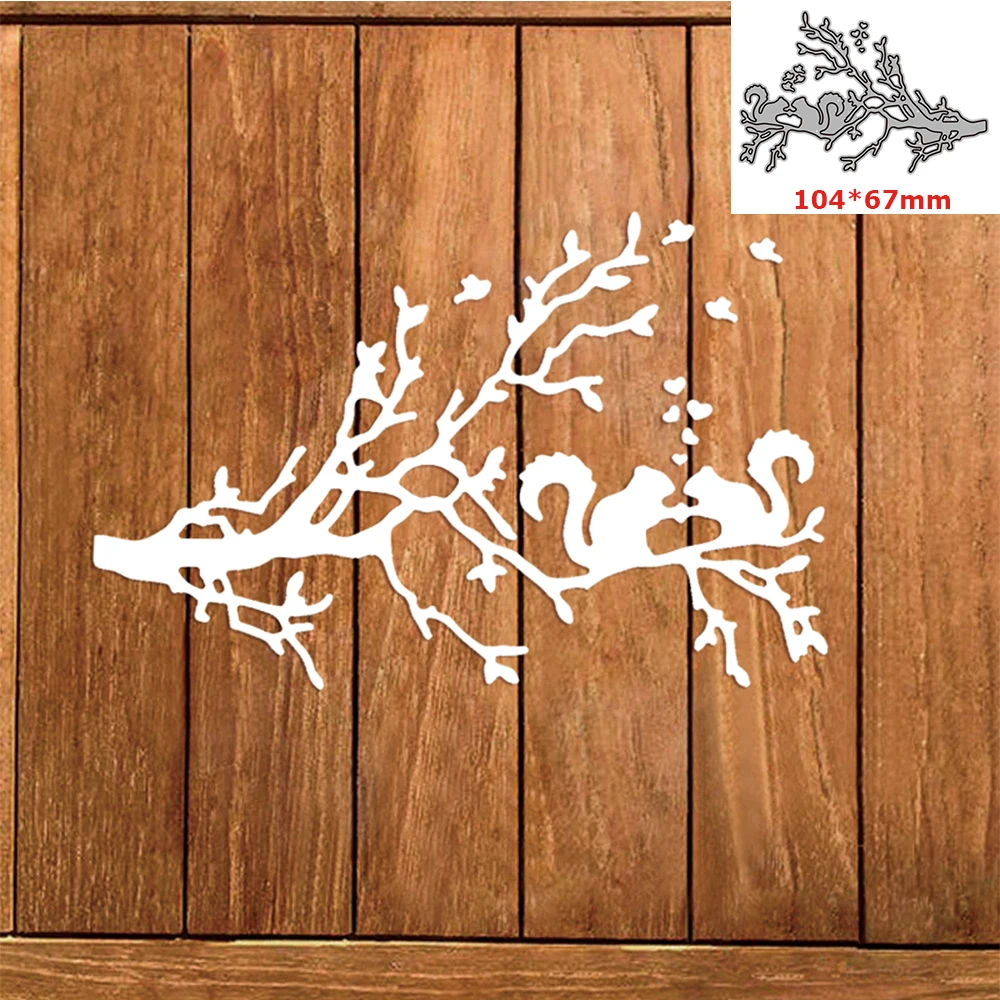 

2 Squirrels Dead Branches Metal Cutting Dies Dies DIY Scrapbooking Crafting Knife Mould Blade Punch Decor Paper Cards 2022 New