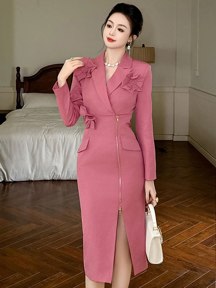New Lady Business Commute Blazer Work Style Formal Pencil Dress Women Clothes Chic Elegant Office Commute Wrap Hip Midi Vestidos