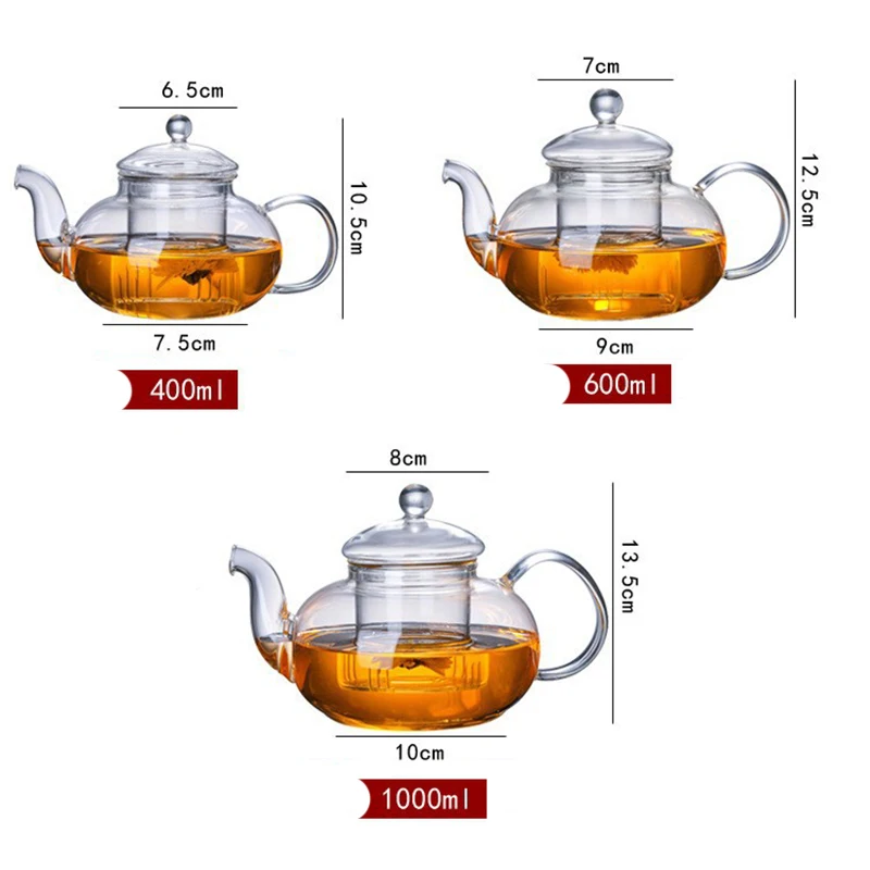 400-1000ml Clear Teapot With Removable Infuser Glass Teapot Stovetop Safe Loose Leaf And Blooming Tea Maker