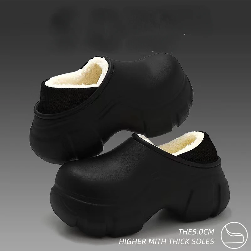 New ladies plush shoes indoor warm fluffy cotton shoes female winter non-slip outdoor waterproof rubber bottom slippers