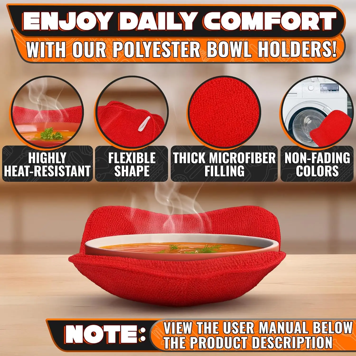 Microwave Bowl Cozy Quilted Heat Resistant Holder for Bowls Plates Soup Food Kitchen Insulated Protector Pot Holder Hot Pads Set - view 3