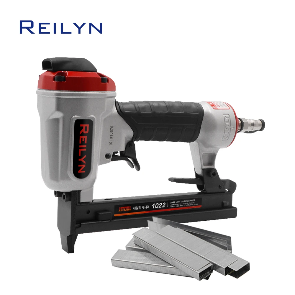 

Reilyn 20GA 7/16" Air Crown Stapler 1022J Framing Nailing Gun 10~22mm Staples for Fastening Upholstery Woodwork Pneumatic Tools