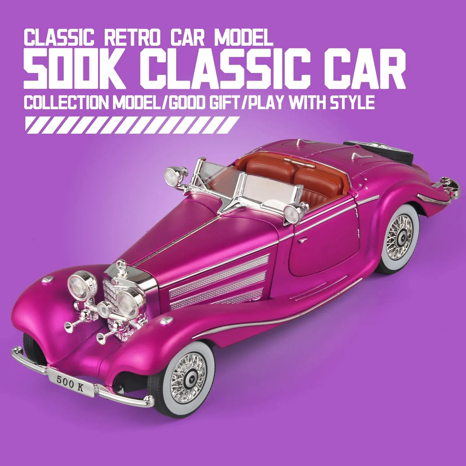 1:24 Alloy Vintage Car Model, Classic for 500K and CLK-GTR Series, Suitable for Youth Collection and Display