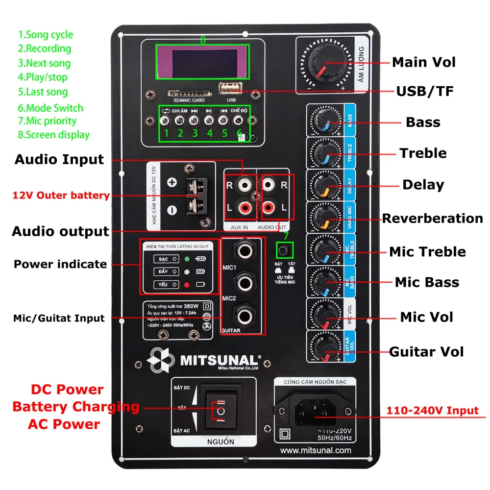 AC 12/110V/220V Digital Bluetooth Mono Stereo 2.0 150W Amplifier Papan untuk 6-18 Inci Speaker dengan Mikrofon Input Gitar