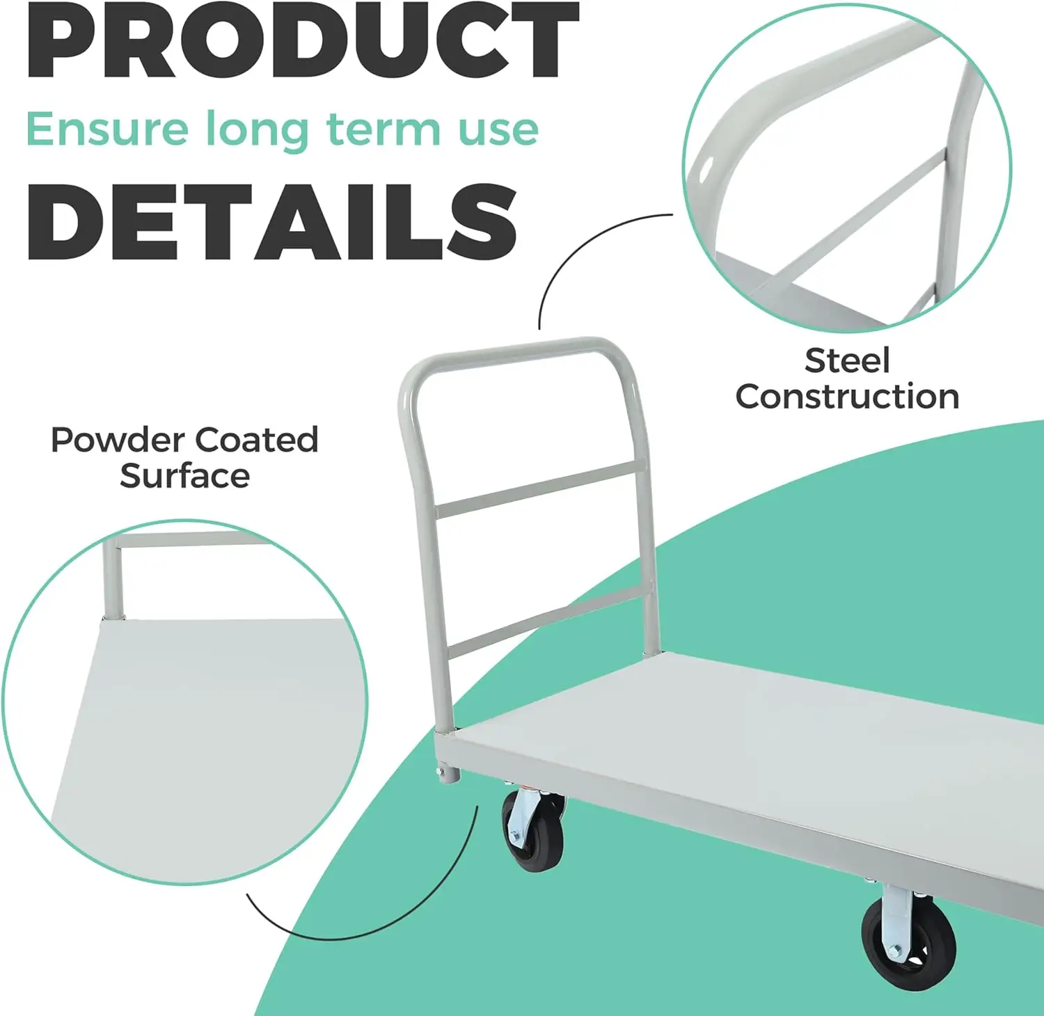 Truk Platform kereta dorong datar, kapasitas berat 2500LBS, truk tangan tugas berat Dolly dengan roda karet putar 360 derajat, 24x48