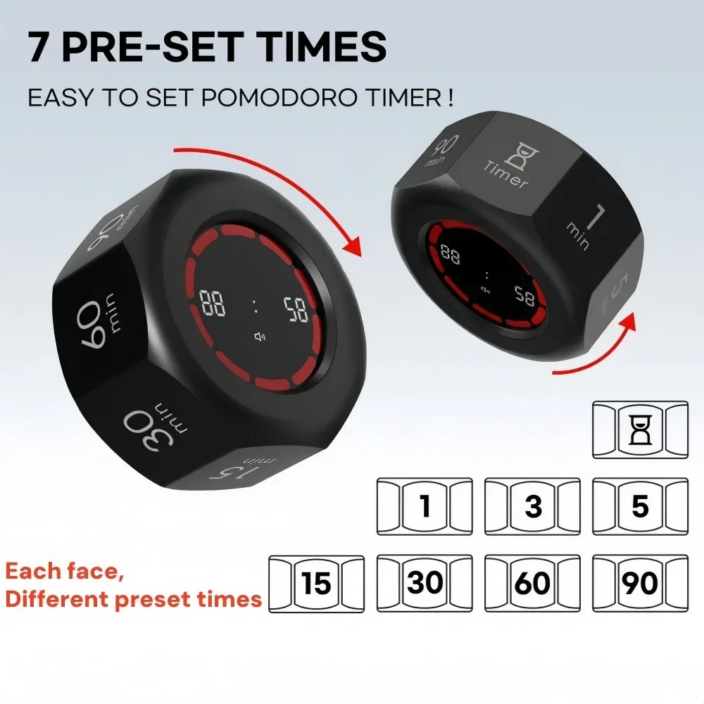 Mini Digital Timer Gravity Flip Pomodoro Timer 1-90 Minutes Countdown Kitchen Timer Perfect for Working Learning Cooking Study
