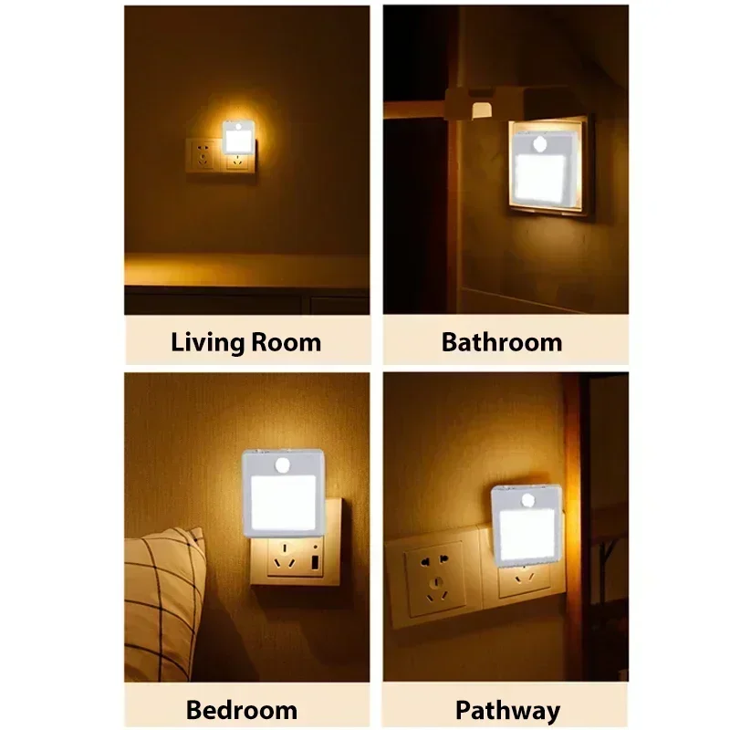 EU US UK AU Plug LED Motion Sensor Night Lights Living Room Auto Dusk Dawn Wireless Warm White Cabinet Lamp Decor Lighting