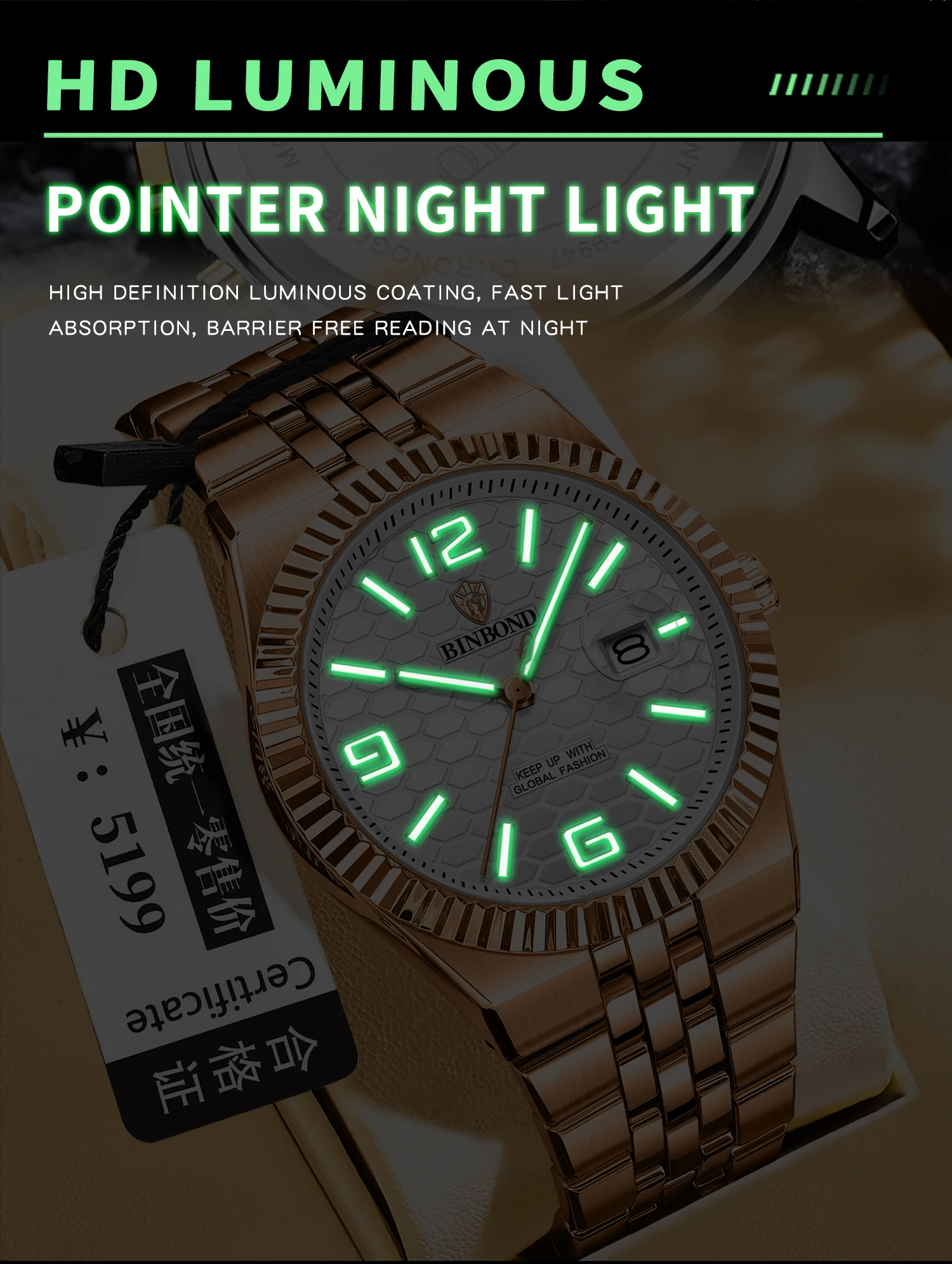 BINBOND B8181 ساعات رجالية العلامة التجارية الفاخرة خط الفولاذ المقاوم للصدأ ساعة كوارتز رجال موضة الأعمال ساعة Relojes Para Hombres #5