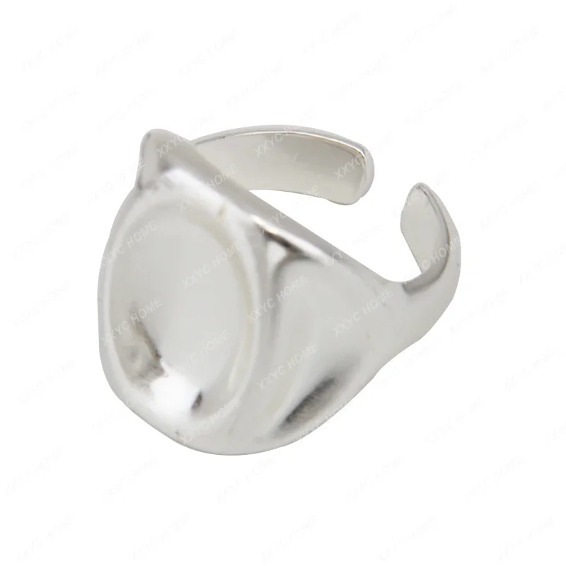 Niche designer metal block heavy industry plain ring open ring women's simple fashionable ring