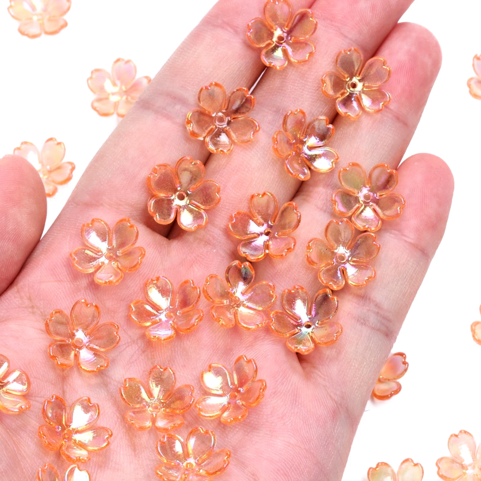 100Pcs/lot 15mm Acrylic Plum Blossom Petals Flower Beads Caps Petals Diy Earrings Hair Jewelry Making Resin Acessories