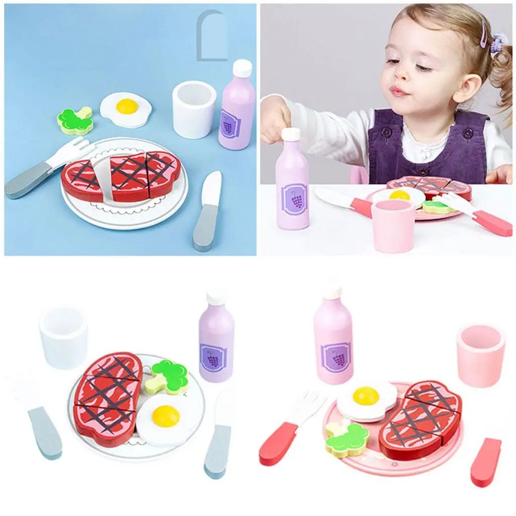 

Wooden Steak Toy Preschool Learning Pretend Role Play Ability Food Pretend toys food Set for Toddlers Birthday Gifts