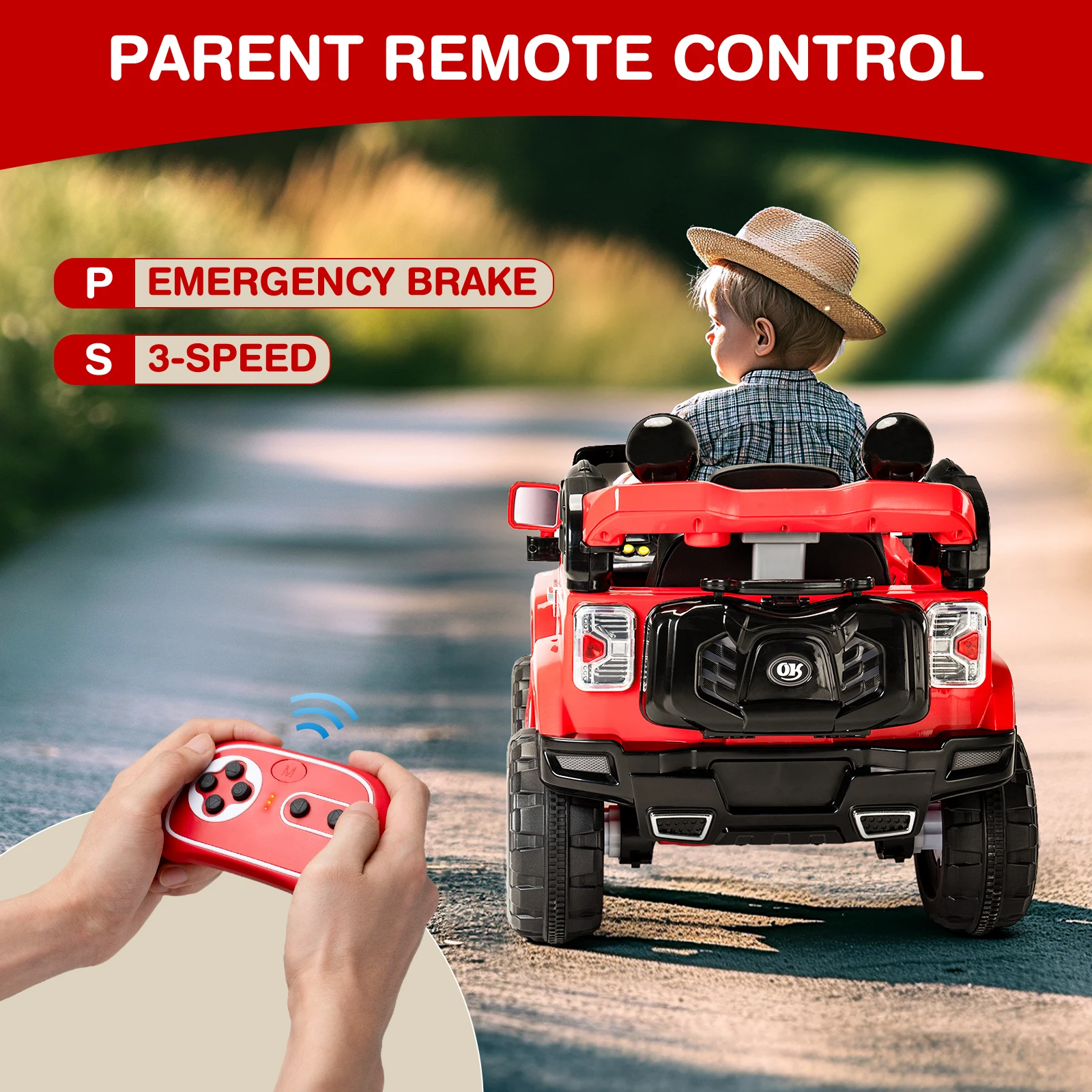 سيارة ركوب الأطفال الكهربائية، لعبة ريترو 12 فولت مع جهاز تحكم عن بعد، موسيقى، تعليق، سرعتان، أضواء LED، AUX، لترفيه الأطفال