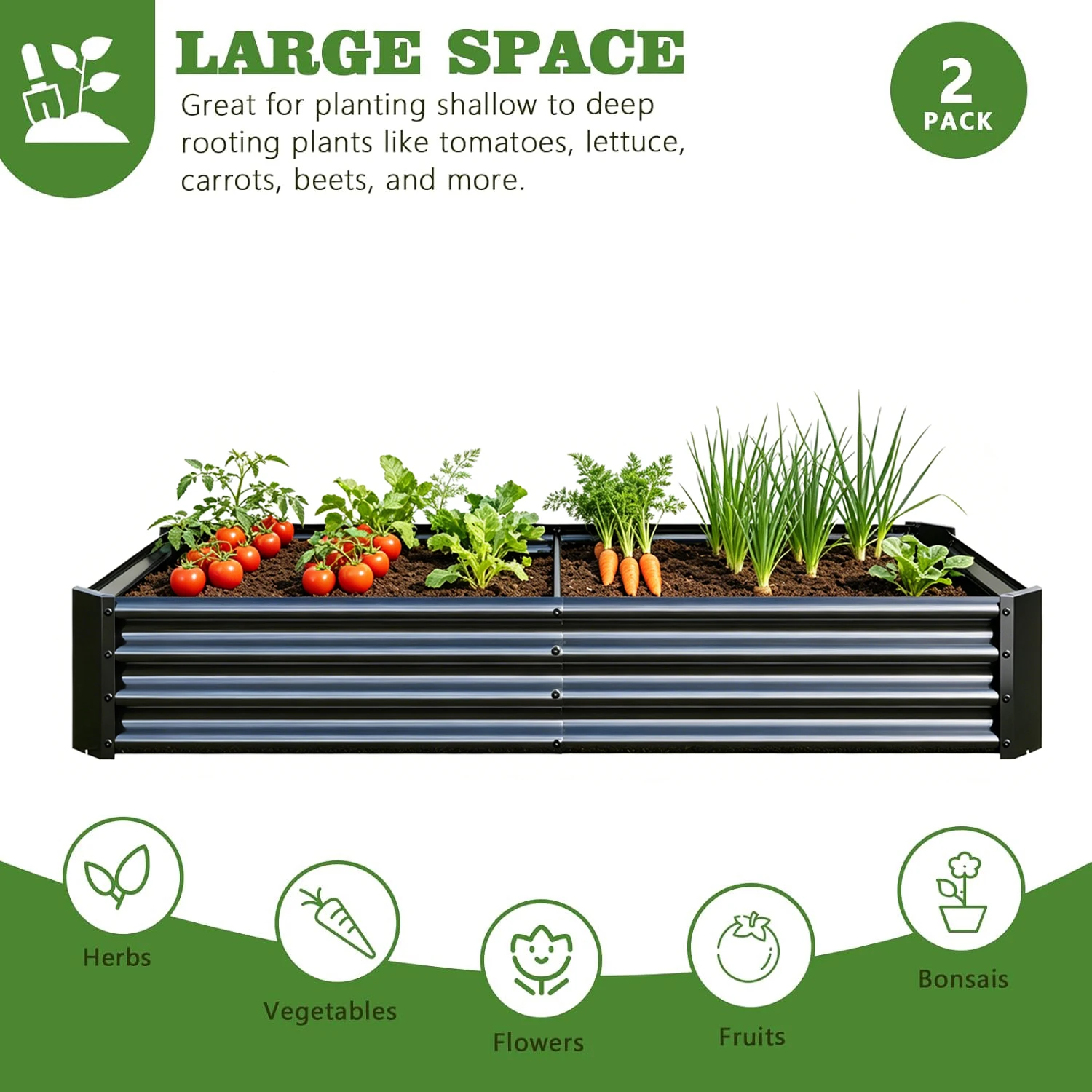 2PCS Black 6×3×1ft Metal Raised Rectangle Garden Planter Beds