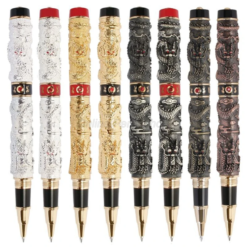 Jinhao Gold And Black Double Dragon Playing Pearl Metal Carving Embossing Heavy Pen Gold For Roller Ball Pen JDF001