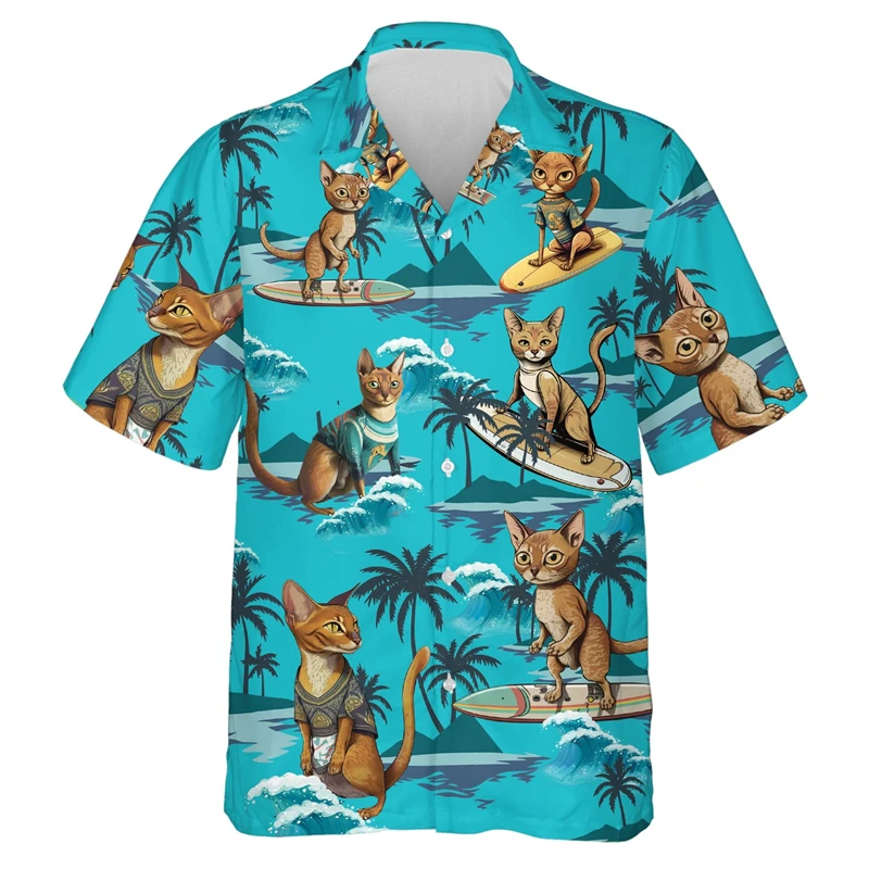 Harajuku Fashion Pet Cat Dog Graphic Beach Shirts Hawaii Animal Shepherd Chihuahua Women Blouses Casual Hawaiian Vacation Shirt