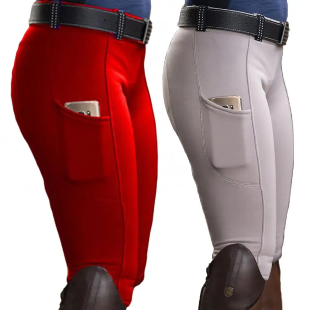 

Solid Color Pants Women Elastic Trousers Pocket Hip Lift Equestrian Horse Racing Trousers