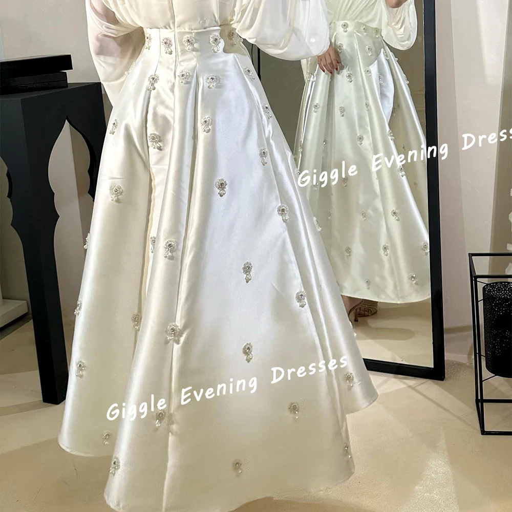 Giggle Satin V-Neck Beaded Draped Elegance Prom Gown Saudi Arab Chiffon Pretty Ankle-Length Evening Party Dresses for Women 2024