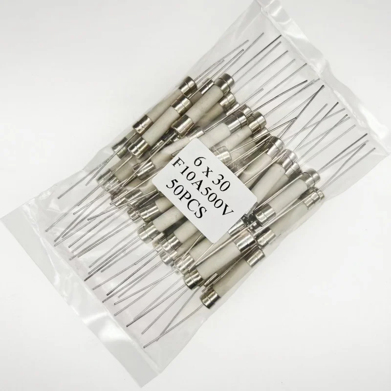 6×30 ceramic fuse tube, F10A/15A/20A/25A/30A fast fusing 500V with leads, a pack of 50pcs
