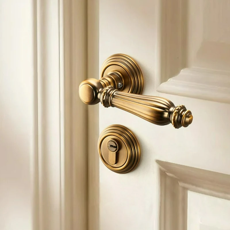 French Wooden Door Lock Room Retro Door Handle American Magnetic/silent Split Door Lock