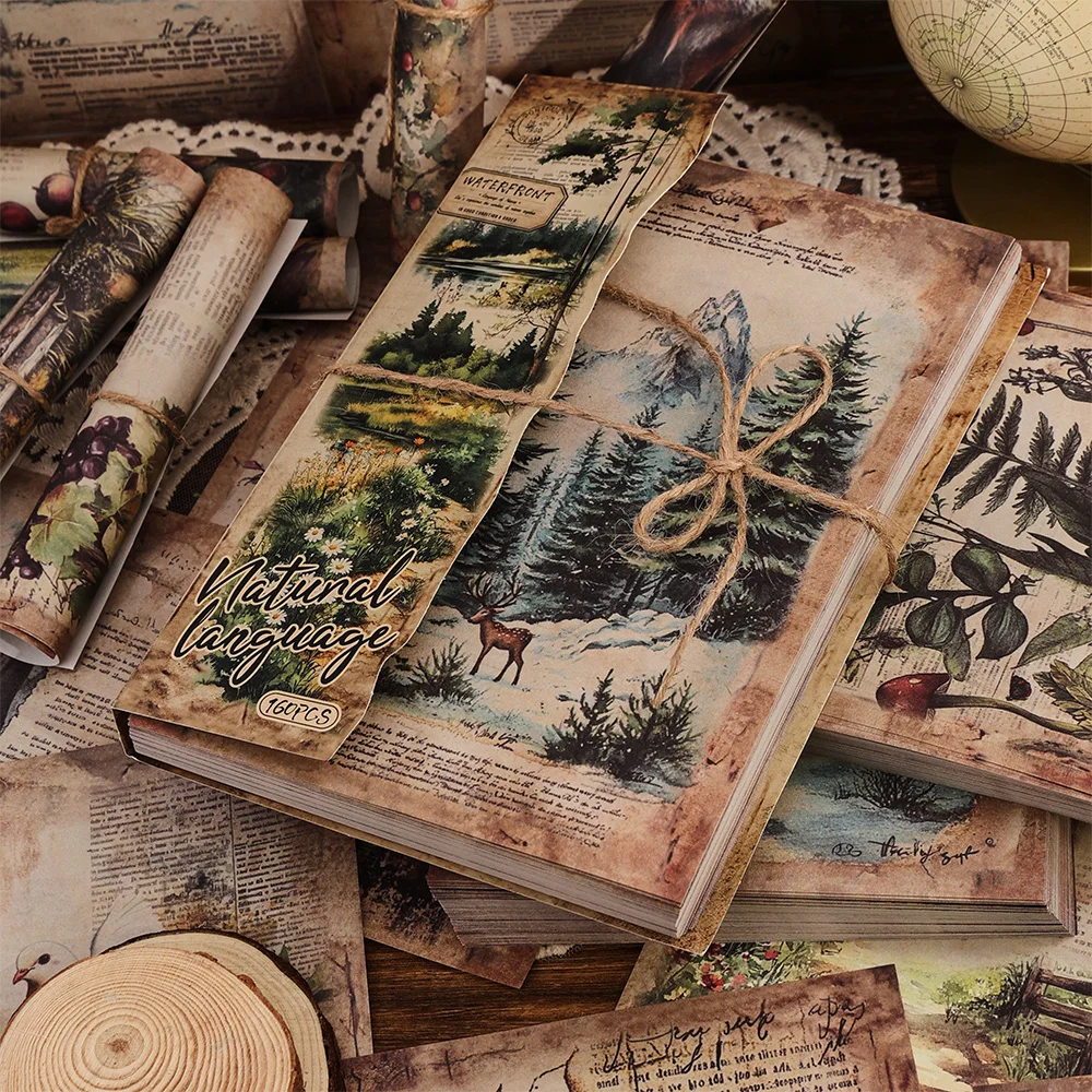 160 Sheets Junk Journal Paper Pack Natural Scenery Themed Non-Sticky Scrapbooking Sheets For Vintage Notebooks, Bullet Journals