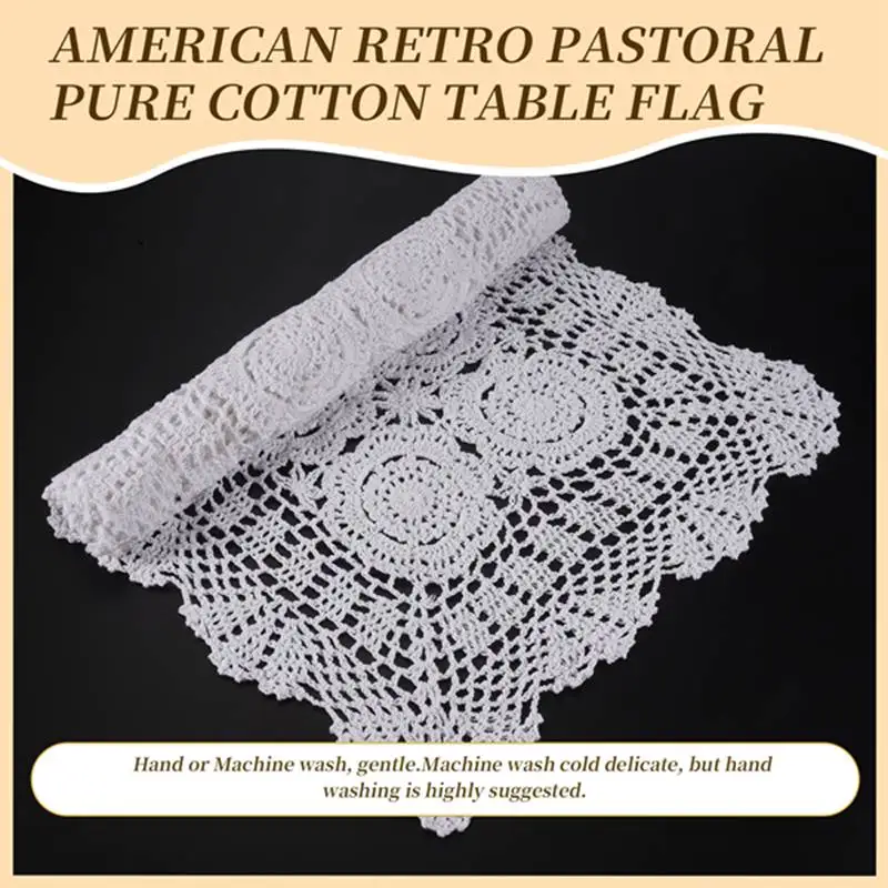 Tablecloth Cotton Handmade Crochet Lace Table Runner White Rectangle Coffee Table Dresser Decor