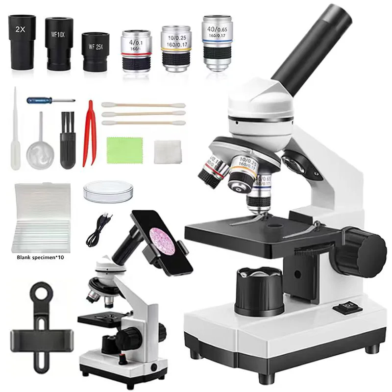 Monocular Compound Microscope 40X-2000X Magnification with Dual LED Illumination, Phone Adapter and Slides Included