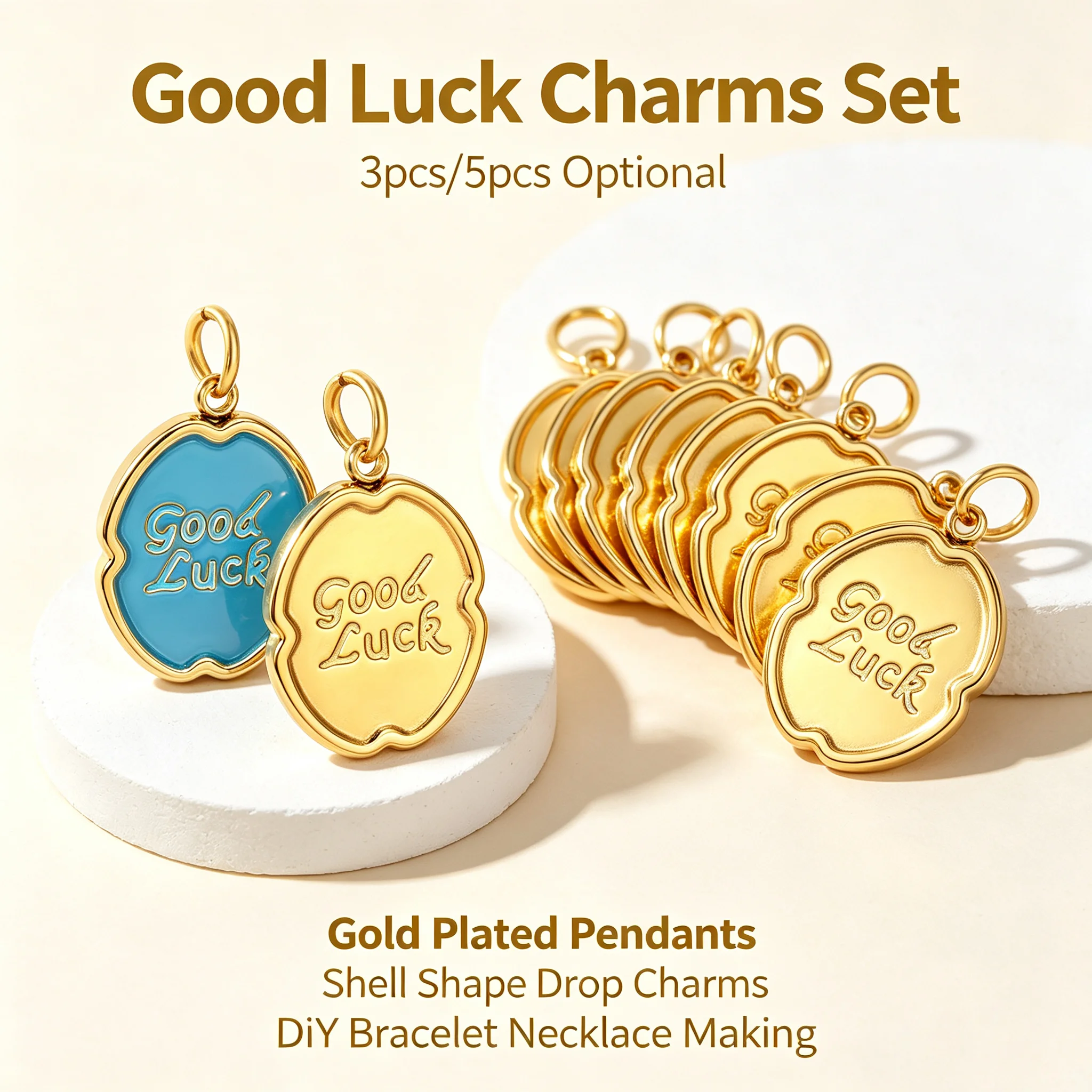 Irregular Good Luck Enamel Charms 18K Gold Plated Stainless Steel Pendant For DIY Bracelet Necklace Making Factory Direct 3/5pcs