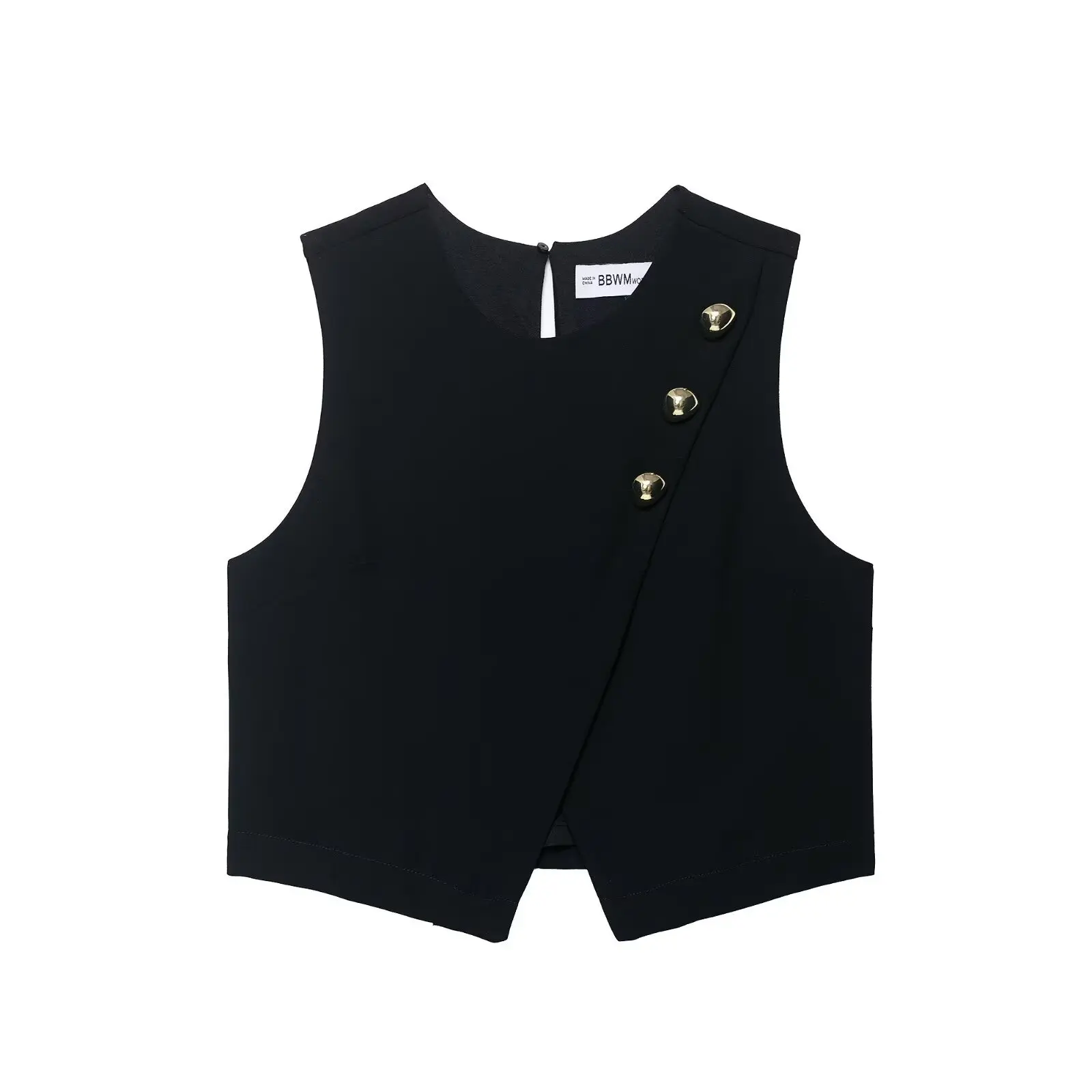 Top senza maniche di nuova moda da donna Nero O-Collo posteriore scava fuori monopetto femminile estivo Casual Chic Top corti