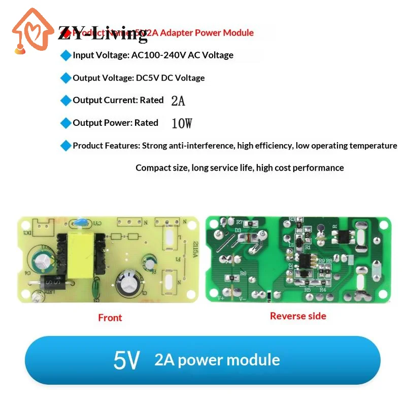 1Pcs Step-Down Power Supply Board 5V 2A Adapter AC220V To DC 5V Switching Power Supply Module