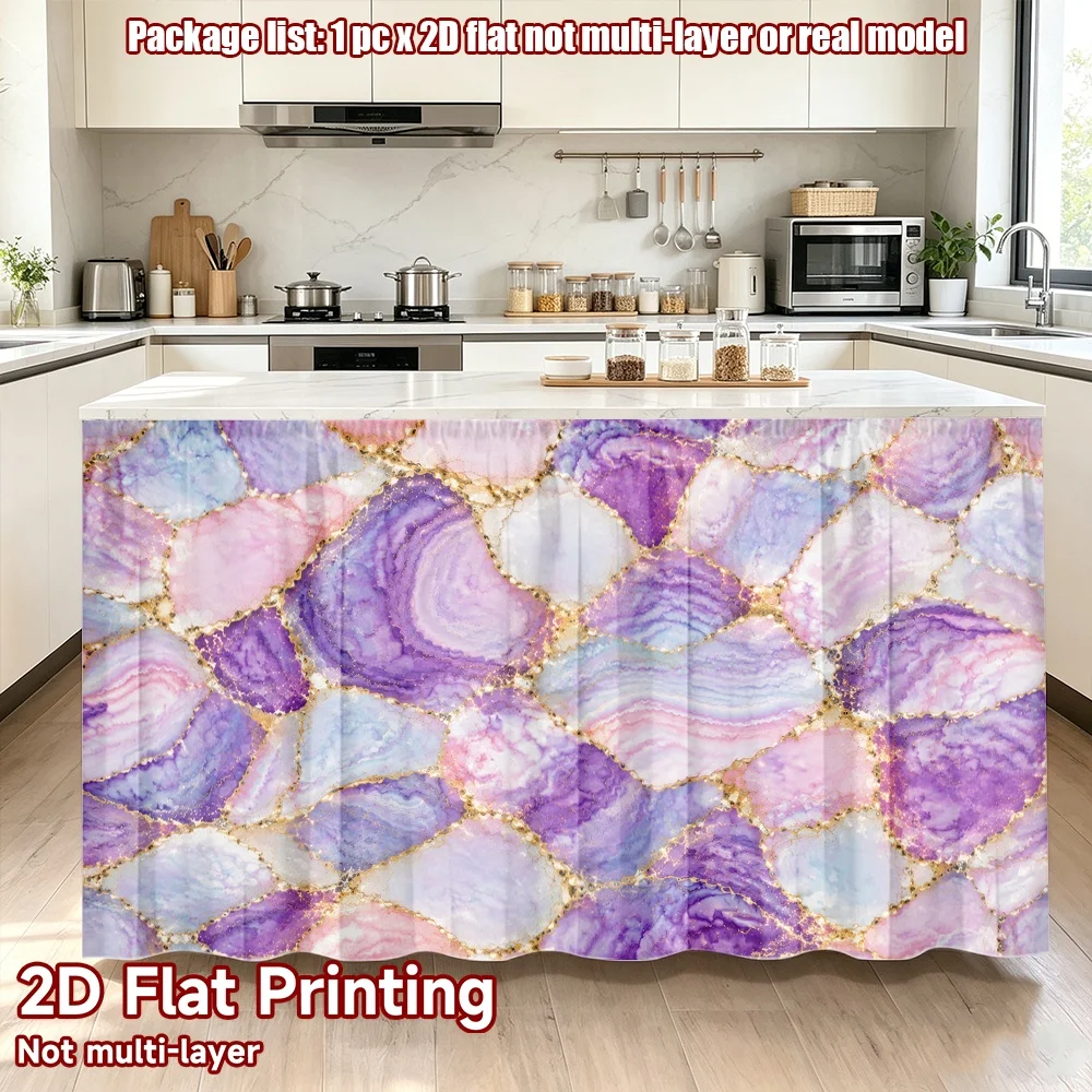 2D flat 1pc Bohemian style short curtains Purple Gold Marble Veins Digital printing Storage shelves for study and living room,