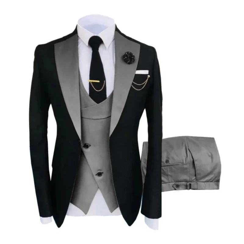 Ternos masculinos 3 peças sob medida melhor homem noivo casamento smoking fino ajuste jacquard duas cores blazer jaqueta colete calças smoking roupas