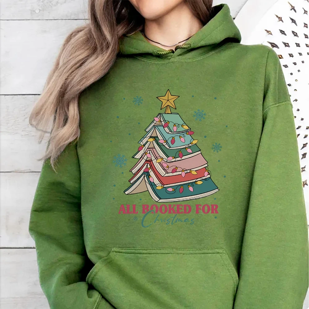 Christmas Book Shaped Print Pullover Shirt American Vintage Sportwear Cheap Things Y2K Style Top For Women and Men Oversized