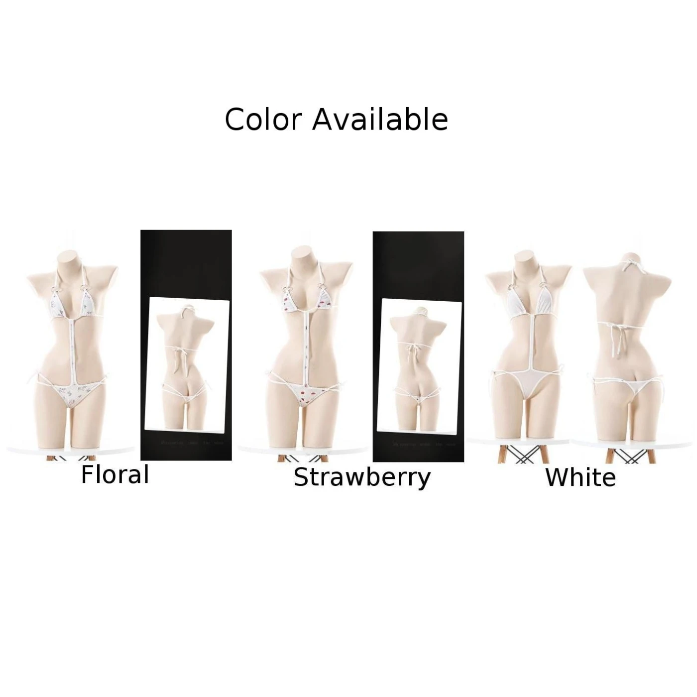 Hohler Ring-Neckholder-Bikini für den Urlaub für den Urlaub, floraler Urlaub, Polyester, einfarbig, Erdbeer-Urlaub