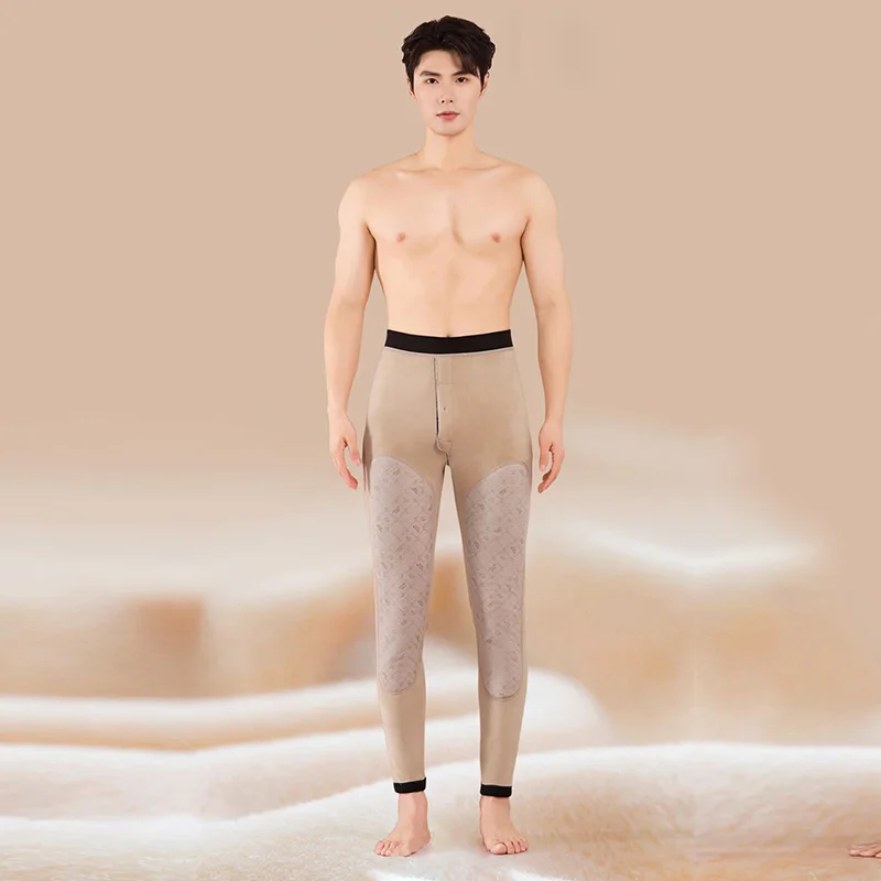 Wool Warm Men Thermal Leggings High Elastic Comfortable Fleece Knee Pads Pants Cold Resistant Soft Underwear Elastic Trousers