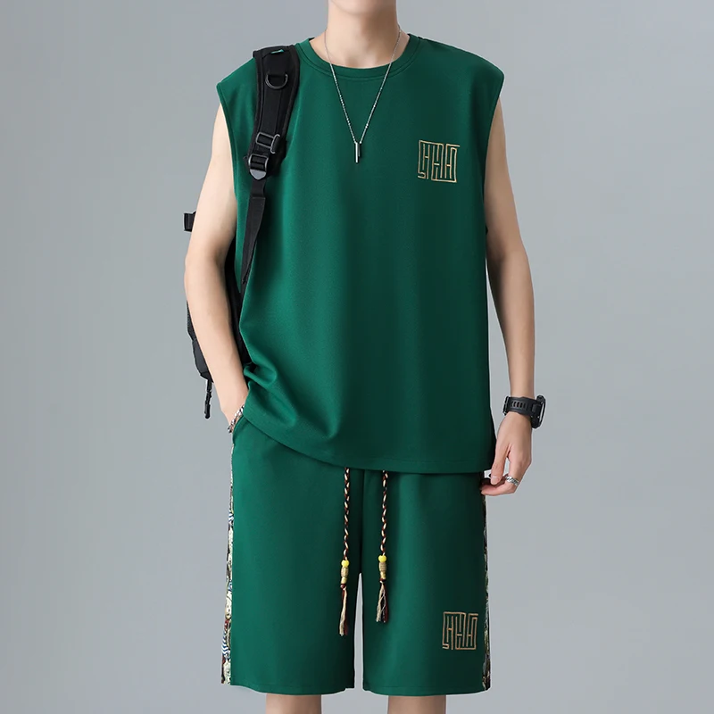 

Мужской повседневный спортивный костюм-двойка: модный уличный комплект из футболки и шорт, пляжная одежда, летний свитшот и футболка