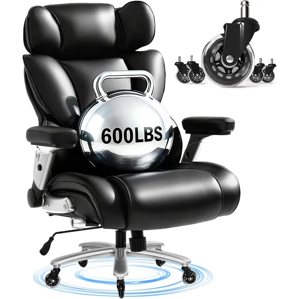 Heavy Duty Leather Office Chair with 2D Armrests, Lumbar Support, Blade Wheels for Big and Tall, Suitable for Home and Work Gami