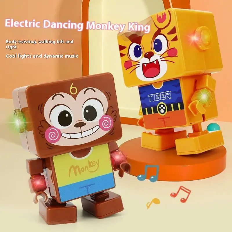 Jouet pour enfants, 1 pièce, tigre de danse/singe/ours avec forme mignonne, interrupteurs à 2 vitesses, lumière LED et Mode Robot dansant pour 3 ans et plus