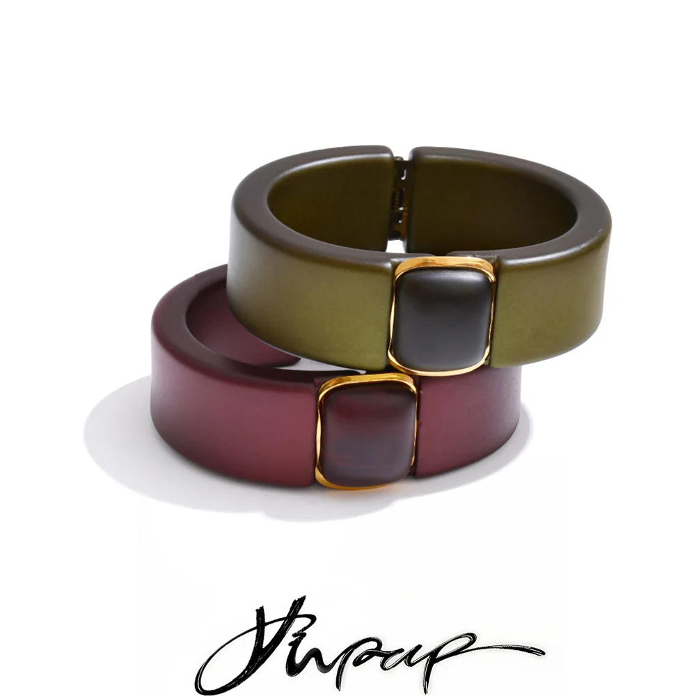 

Yhpup 62mm Dark Color Red Green Acrylic Resin Wide Bracelet Bangle for Women Waterproof Retro Statement Wrist Jewelry Accessory