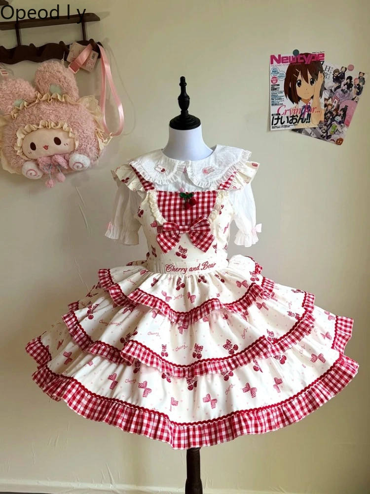 

Sweet Soft Girl Japanese Original Lolita Princess Dress Cute Doll Feeling Printing High Waist Thin JSK Cake Fluffy Dress Woman